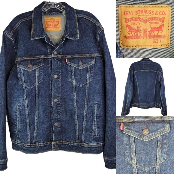 Levis Womens Denim Trucker Boxy Jean Jacket Size Large Blue Cotton Boxy - Picture 1 of 9